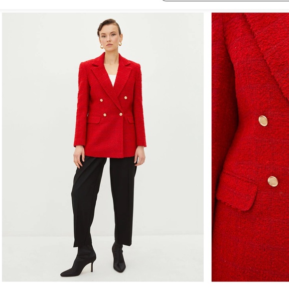 LC Waikiki Vision Women's Blazer Tweed Jacket Chanel vibe Double breasted Red S - Picture 3 of 16